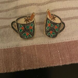 Festive Mug Earrings with Holly Design